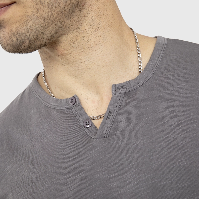 POLERA HENLEY MANGA CORTA GRIS CLARO BLACK BUBBA - 4