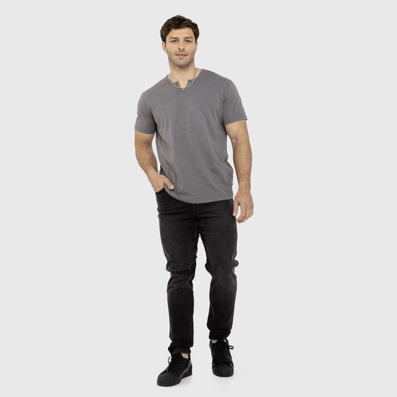 POLERA HENLEY MANGA CORTA GRIS CLARO BLACK BUBBA - 6