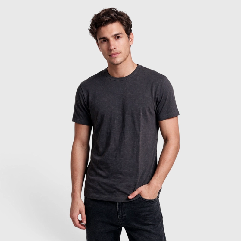 POLERA SLUB COTTON MANGA CORTA GRIS MARENGO BLACK BUBBA - 1