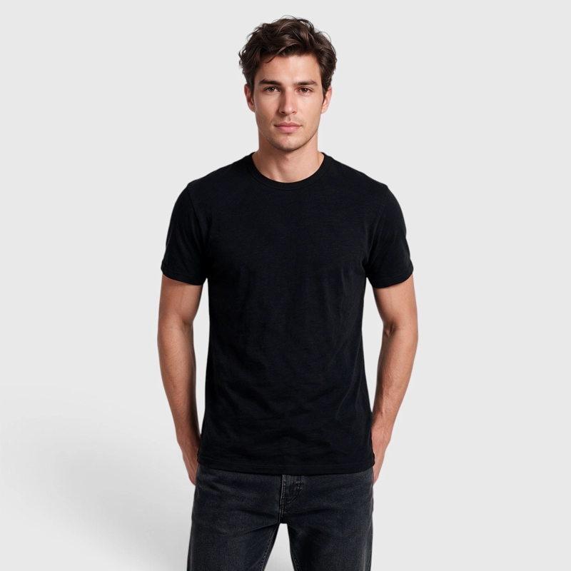 POLERA SLUB COTTON MANGA CORTA NEGRA BLACK BUBBA - 1