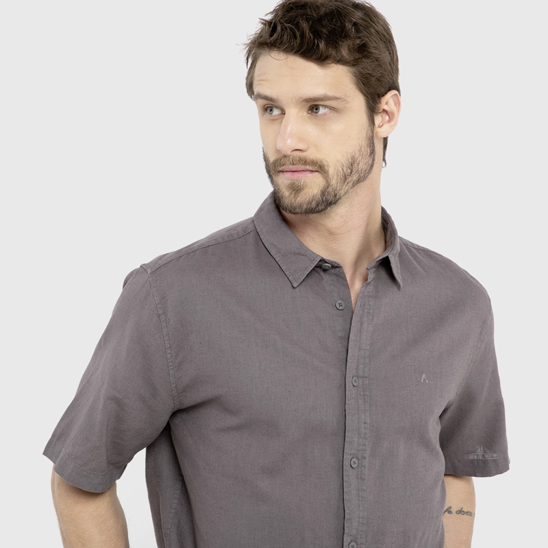 CAMISA LINO MANGA CORTA GRIS BLACK BUBBA - 3