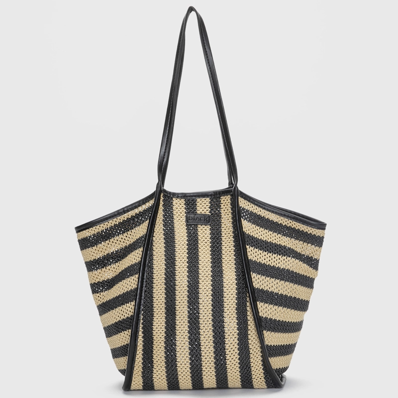 CARTERA TOTE SOFT RAFFIA BEIGE BLACK BUBBA - 1