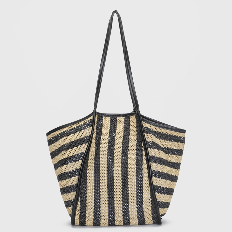 CARTERA TOTE SOFT RAFFIA BEIGE BLACK BUBBA - 2