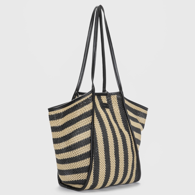 CARTERA TOTE SOFT RAFFIA BEIGE BLACK BUBBA - 3