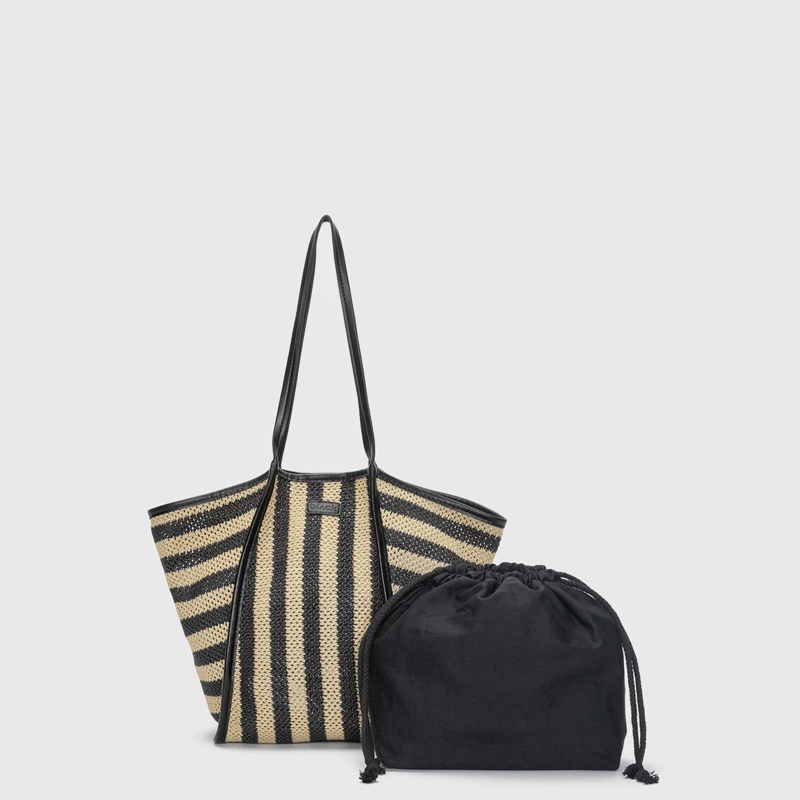 CARTERA TOTE SOFT RAFFIA BEIGE BLACK BUBBA - 4
