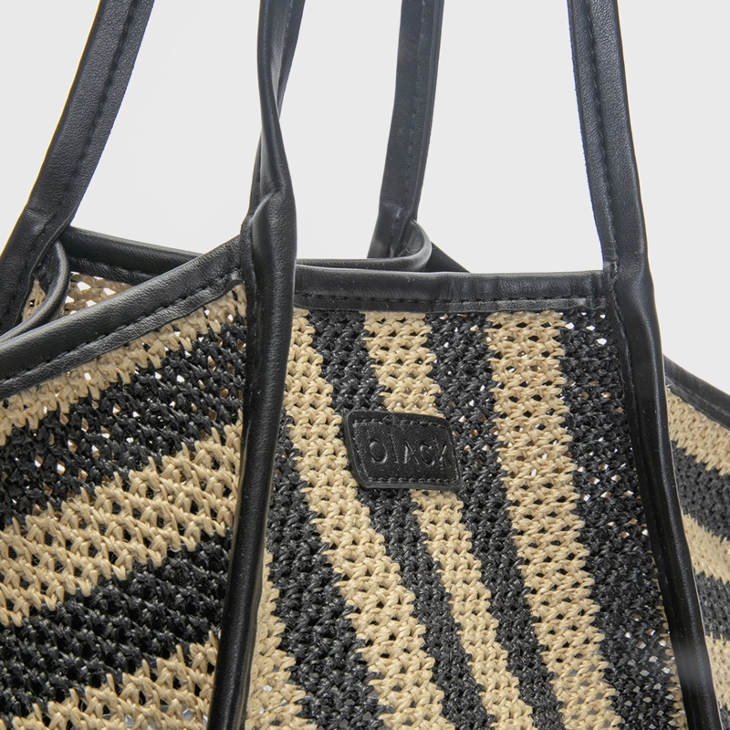 CARTERA TOTE SOFT RAFFIA BEIGE BLACK BUBBA - 7