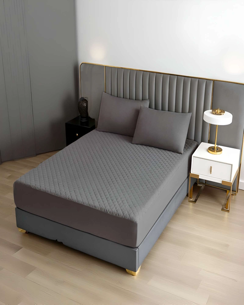 PROTECTOR PARA COLCHON IMPERMEABLE PLAZA Y MEDIA GRIS OSCURO - 4