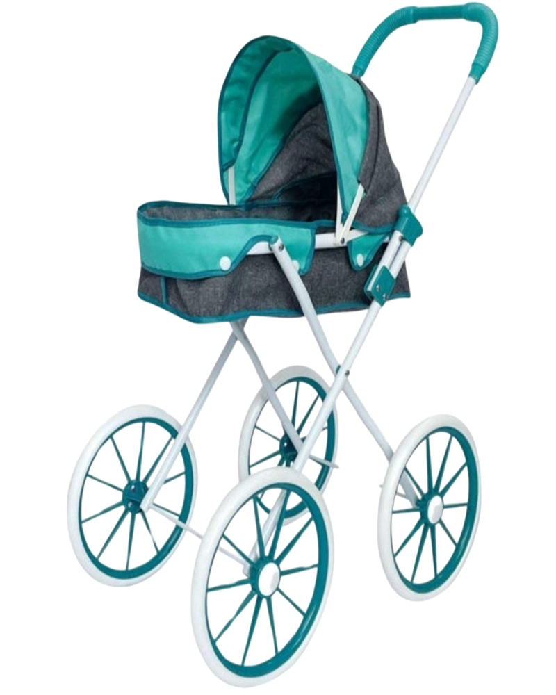 COCHE DE PASEO PARA MUÑECAS CON CAPOTA Y RUEDAS GRANDES CELESTE - 1