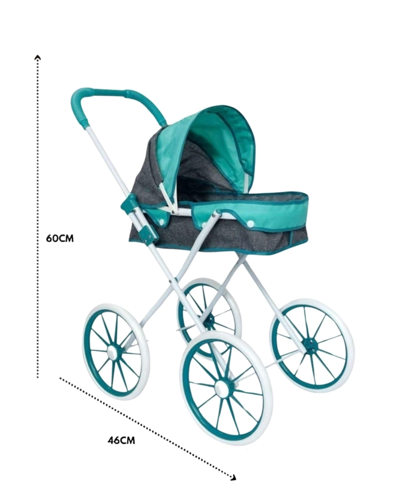 COCHE DE PASEO PARA MUÑECAS CON CAPOTA Y RUEDAS GRANDES CELESTE - 4