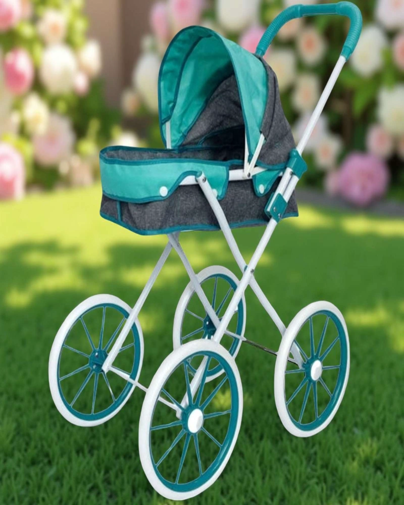 COCHE DE PASEO PARA MUÑECAS CON CAPOTA Y RUEDAS GRANDES CELESTE - 5