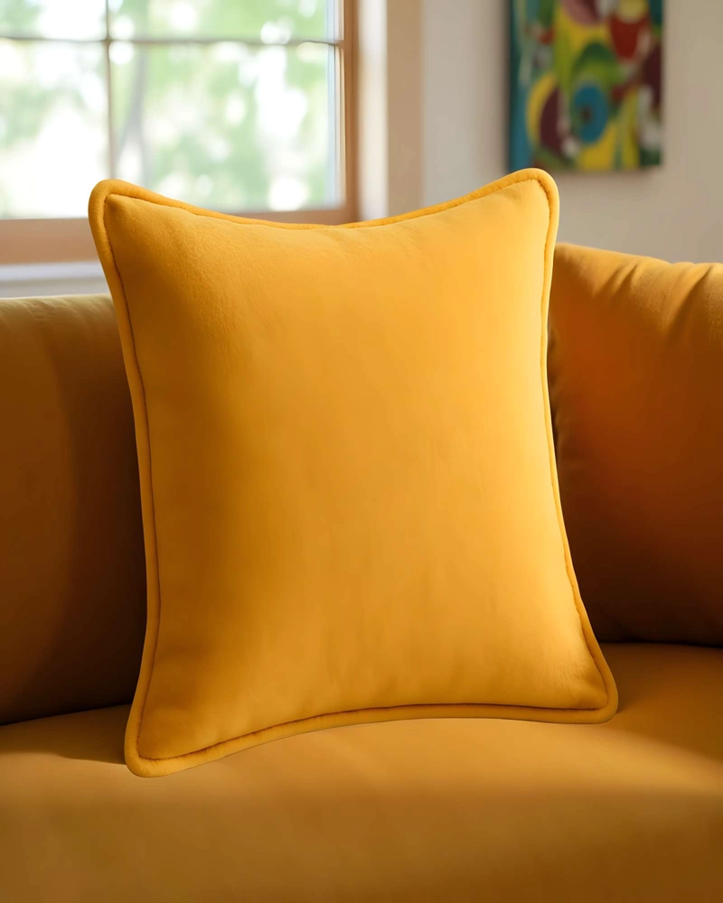 JUEGO DE 2 FUNDAS DE COJIN LISA CON BORDE 45X45 AMARILLO - 3