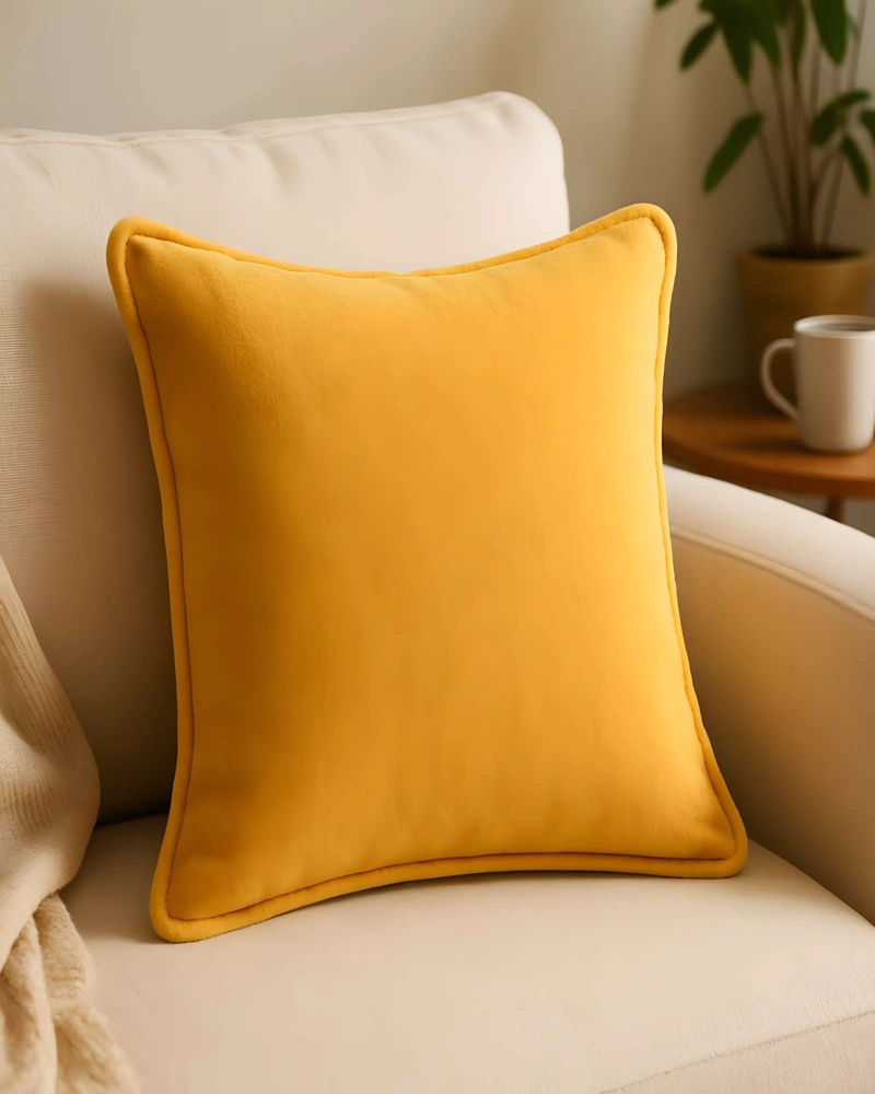 JUEGO DE 2 FUNDAS DE COJIN LISA CON BORDE 45X45 AMARILLO - 4