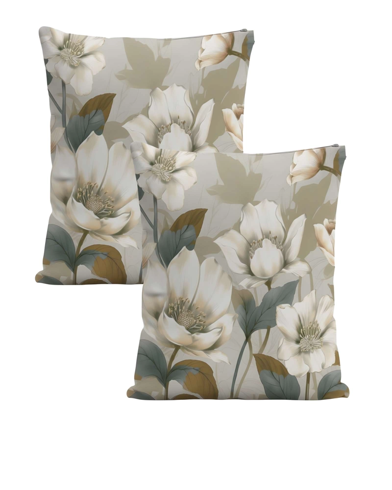JUEGO DE 2 FUNDAS DE COJIN FLOREADAS 45X45 BEIGE 01 - 1