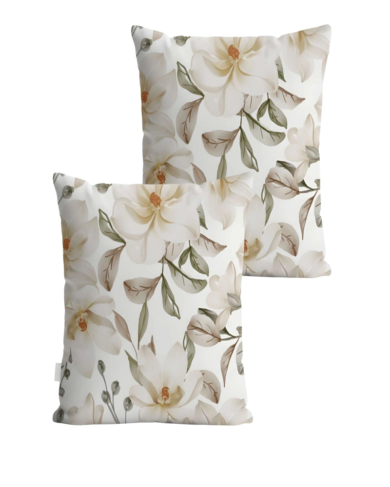 JUEGO DE 2 FUNDAS DE COJIN FLOREADAS 45X45 BLANCO 02 - 1