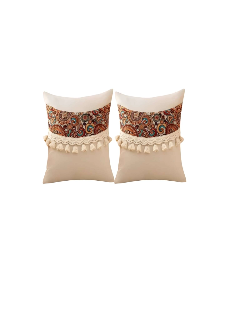JUEGO DE 2 FUNDAS DE COJIN LINO MANDALA 45X45 BEIGE 04 - 1