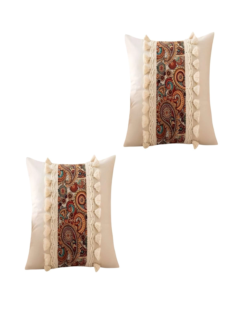 JUEGO DE 2 FUNDAS DE COJIN LINO MANDALA 45X45 BEIGE 03 - 1