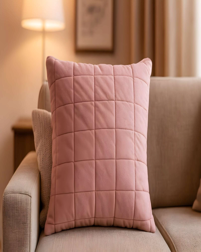 JUEGO DE 4 FUNDAS DE COJIN TERCIOPELO GRID 45X45 ROSA - 4