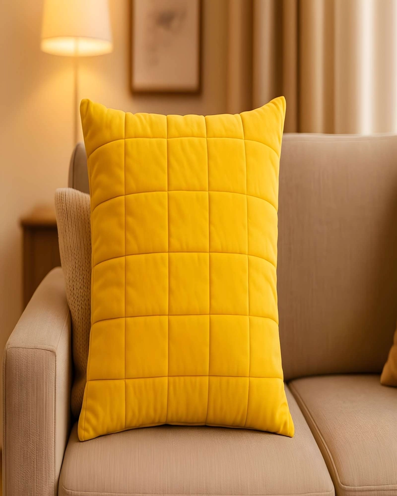 JUEGO DE 2 FUNDAS DE COJIN TERCIOPELO GRID 45X45 AMARILLO - 4