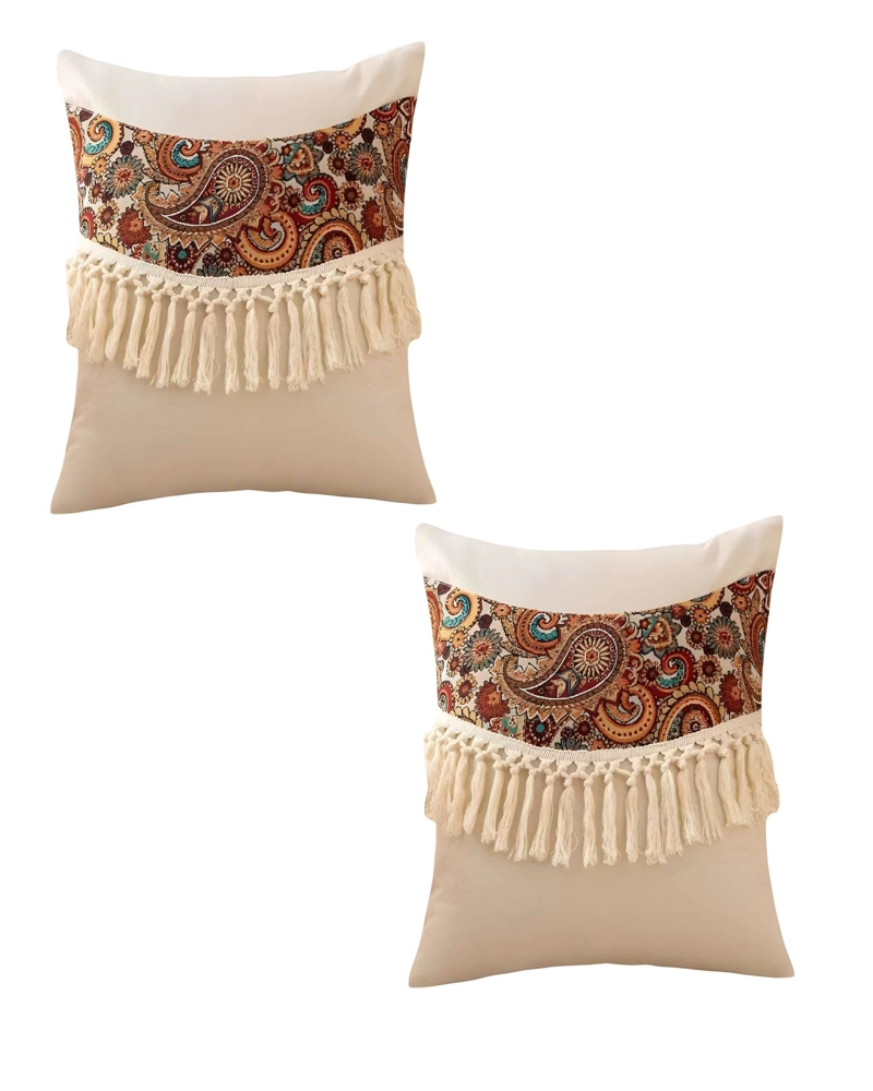 JUEGO DE 2 FUNDAS DE COJIN LINO MANDALA 45X45 BEIGE 02 - 1