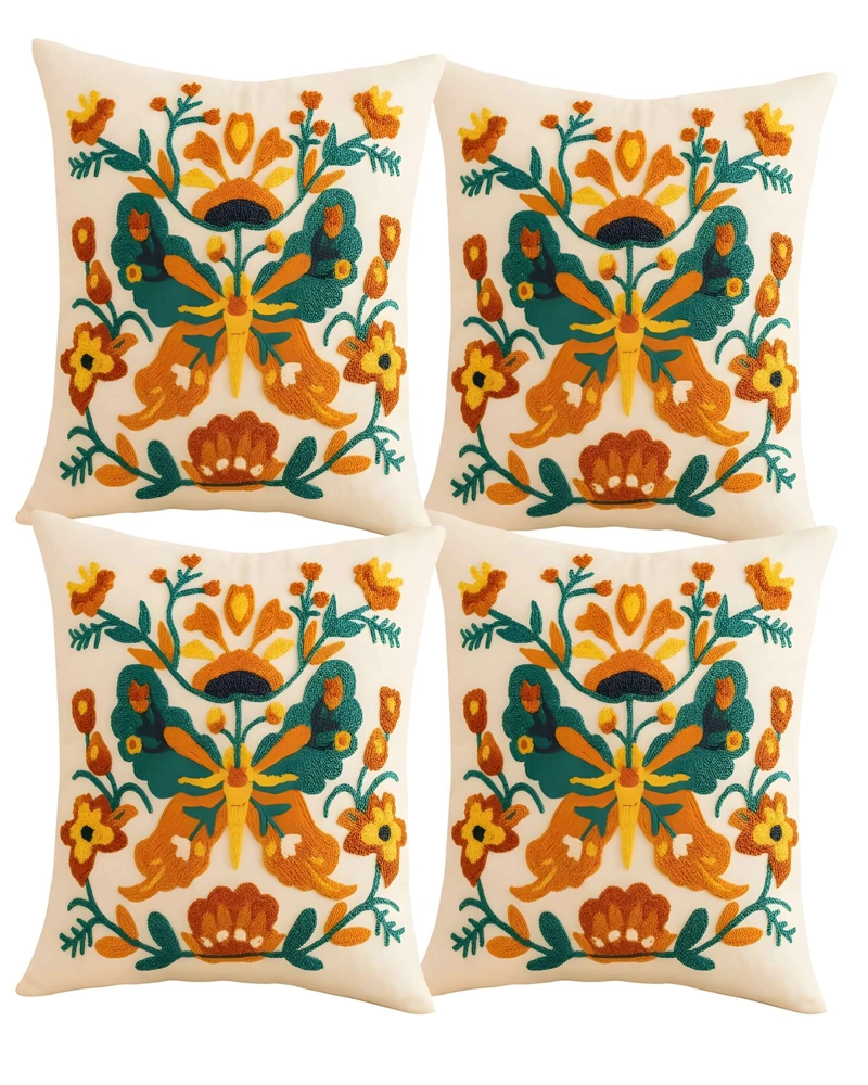 JUEGO DE 4 FUNDAS DE COJIN BORDADAS 45X45 BEIGE 02 - 1