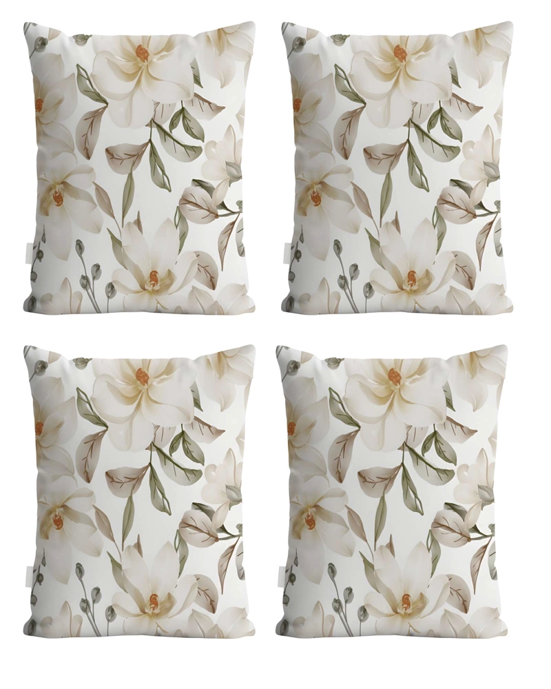 JUEGO DE 4 FUNDAS DE COJIN FLOREADAS 45X45 BLANCO 02 - 1