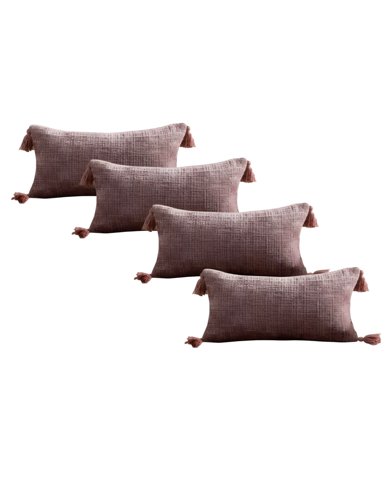 JUEGO DE 4 FUNDAS DE COJIN CHENILLE CON BORLAS 30X50 ROSA - 1
