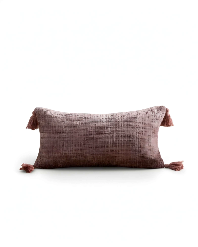 JUEGO DE 4 FUNDAS DE COJIN CHENILLE CON BORLAS 30X50 ROSA - 2