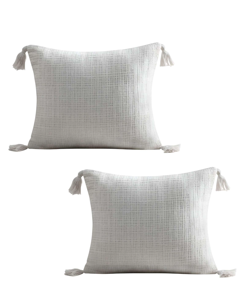 JUEGO DE 2 FUNDAS DE COJIN CHENILLE CON BORLAS 45X45 BLANCO - 1