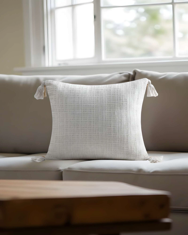 JUEGO DE 2 FUNDAS DE COJIN CHENILLE CON BORLAS 45X45 BLANCO - 3