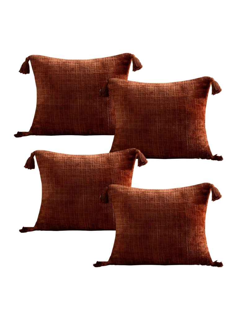JUEGO DE 4 FUNDAS DE COJIN CHENILLE CON BORLAS 45X45 NARANJA - 1