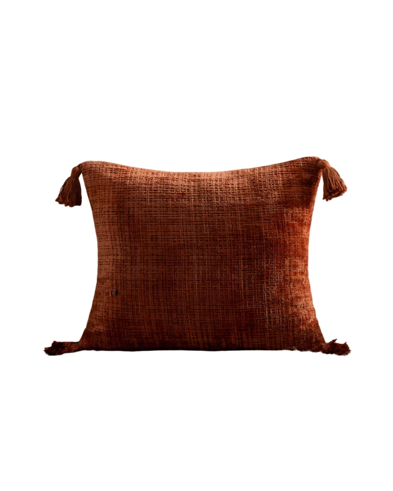 JUEGO DE 4 FUNDAS DE COJIN CHENILLE CON BORLAS 45X45 NARANJA - 2