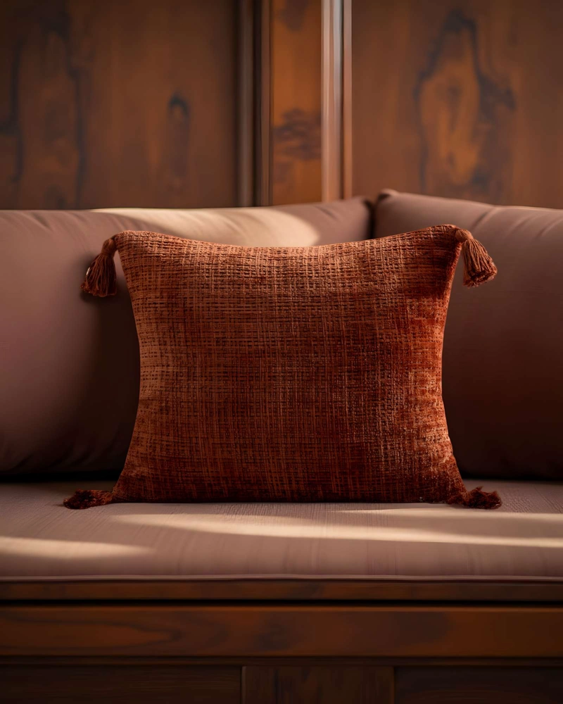 JUEGO DE 4 FUNDAS DE COJIN CHENILLE CON BORLAS 45X45 NARANJA - 4