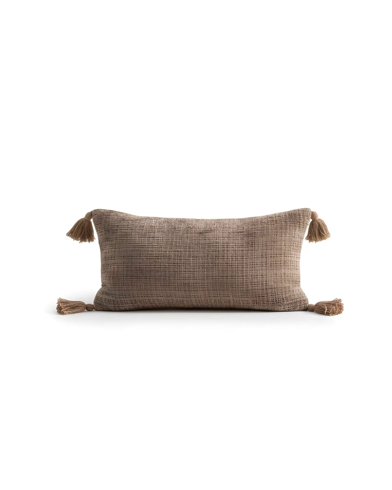 JUEGO DE 4 FUNDAS DE COJIN CHENILLE CON BORLAS 30X50 CAFE - 2
