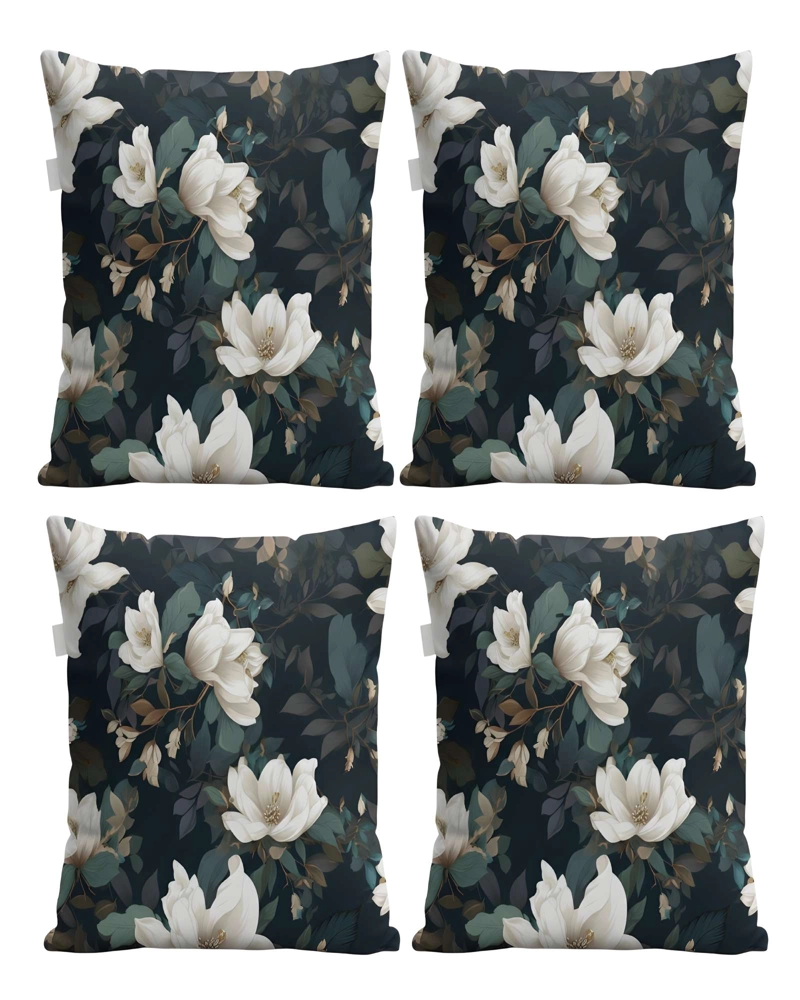 JUEGO DE 4 FUNDAS DE COJIN FLOREADAS 45X45 NEGRO - 1