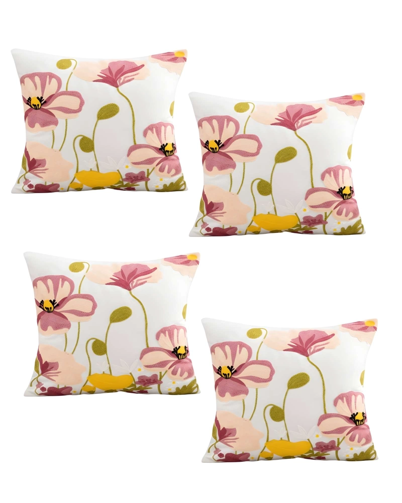 JUEGO DE 4 FUNDAS DE COJIN BORDADAS 45X45 BLANCO 02 - 1