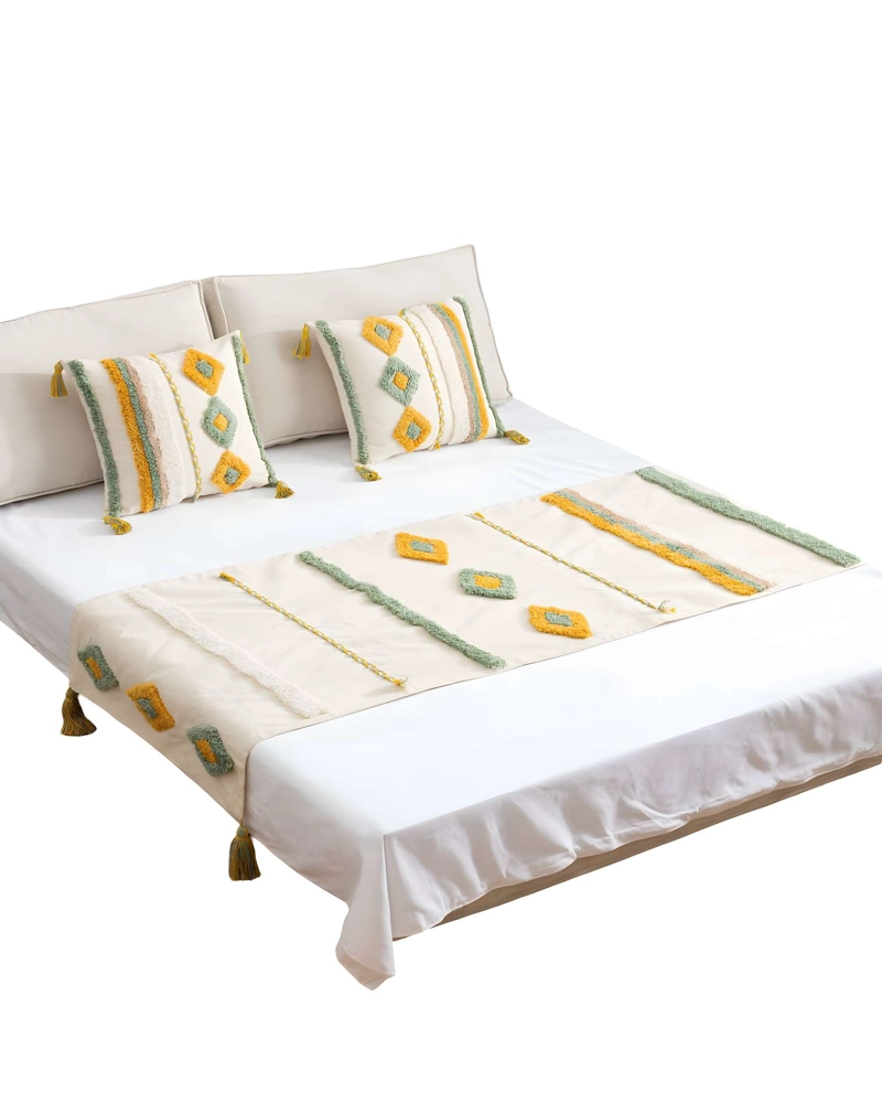 PACK DE PIECERA BORDADA CON DOS FUNDAS MODELO BOHO BEIGE 03 - 1