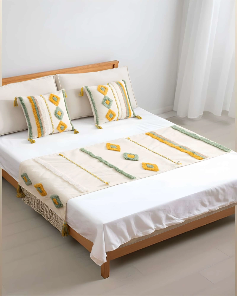 PACK DE PIECERA BORDADA CON DOS FUNDAS MODELO BOHO BEIGE 03 - 3