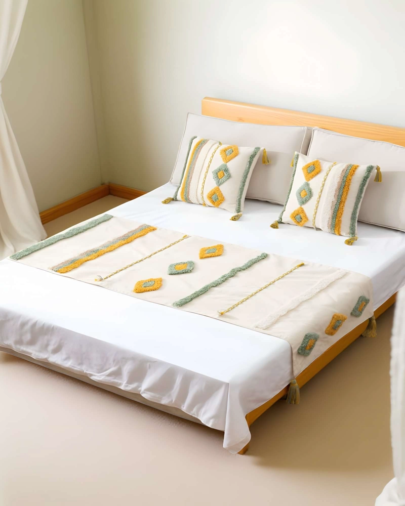 PACK DE PIECERA BORDADA CON DOS FUNDAS MODELO BOHO BEIGE 03 - 4