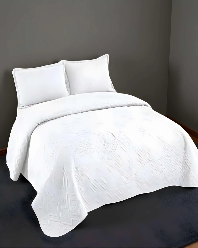 CUBRECAMA DE VERANO QUILT CON COLORES LISOS PLAZA Y MEDIA BLANCO - 4