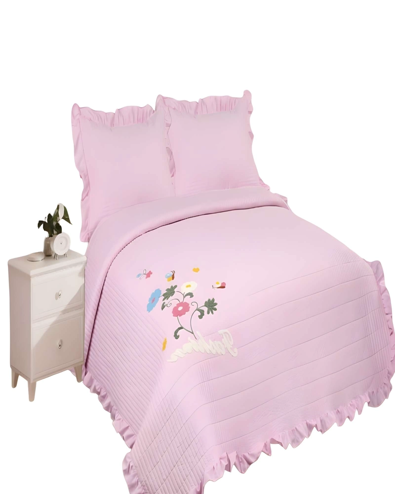 CUBRECAMA DE VERANO QUILT CON FLORES BORDADAS 2 PLAZAS ROSA O - 2