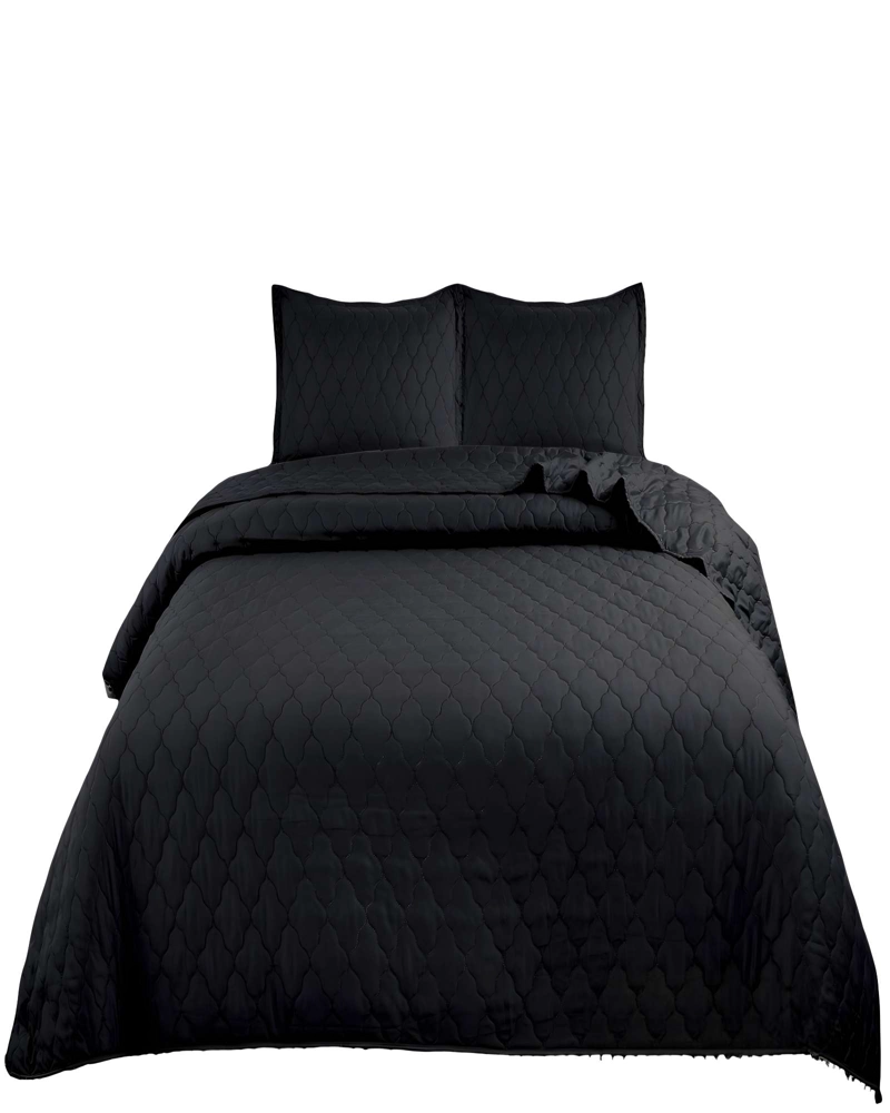 CUBRECAMA DE VERANO QUILT CON POMPONES KING NEGRO - 1