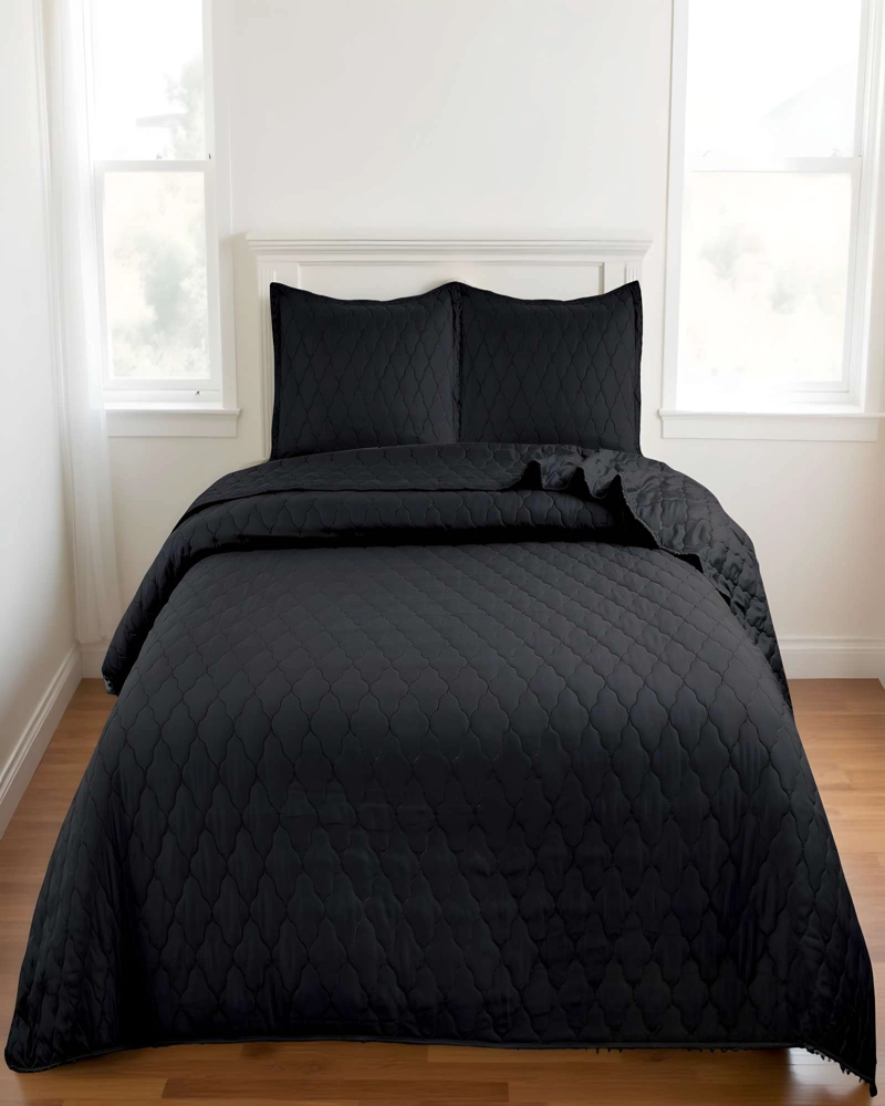 CUBRECAMA DE VERANO QUILT CON POMPONES KING NEGRO - 4