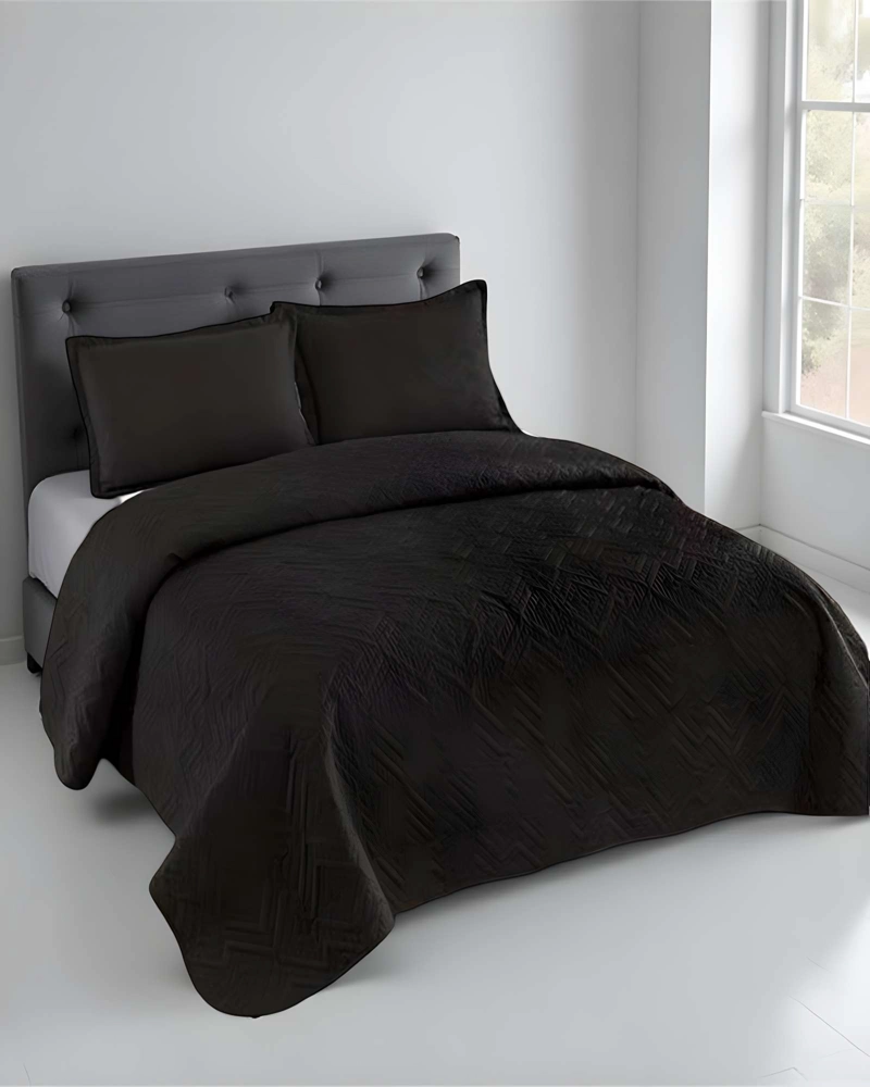 CUBRECAMA DE VERANO QUILT CON COLORES LISOS 2 PLAZAS NEGRO - 4