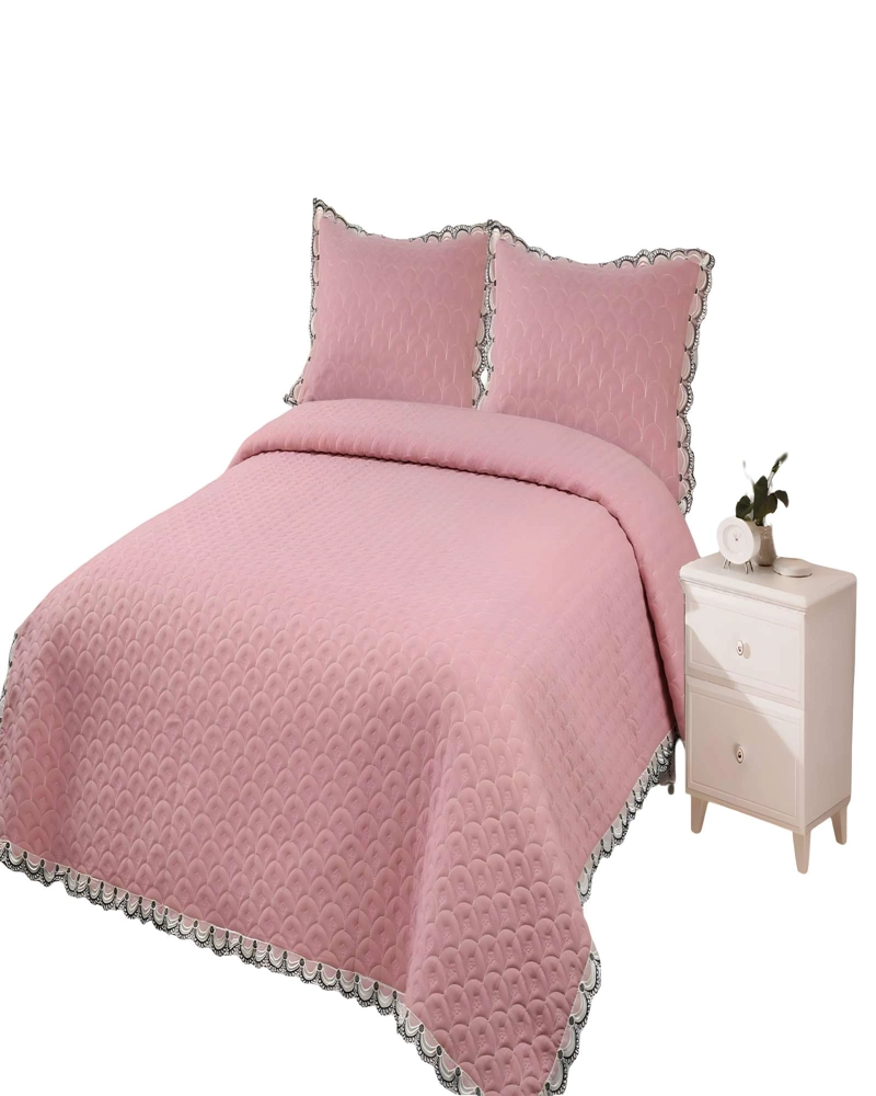 CUBRECAMA DE VERANO QUILT BORDADO 2 PLAZAS ROSA O - 1