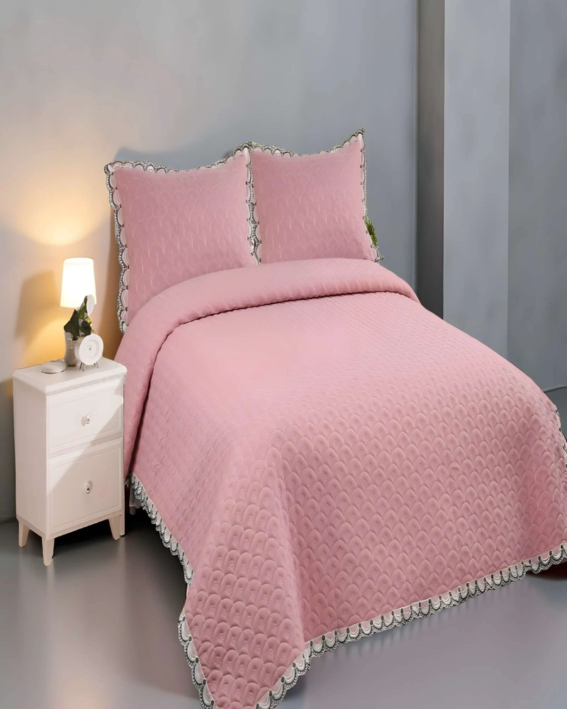 CUBRECAMA DE VERANO QUILT BORDADO 2 PLAZAS ROSA O - 4