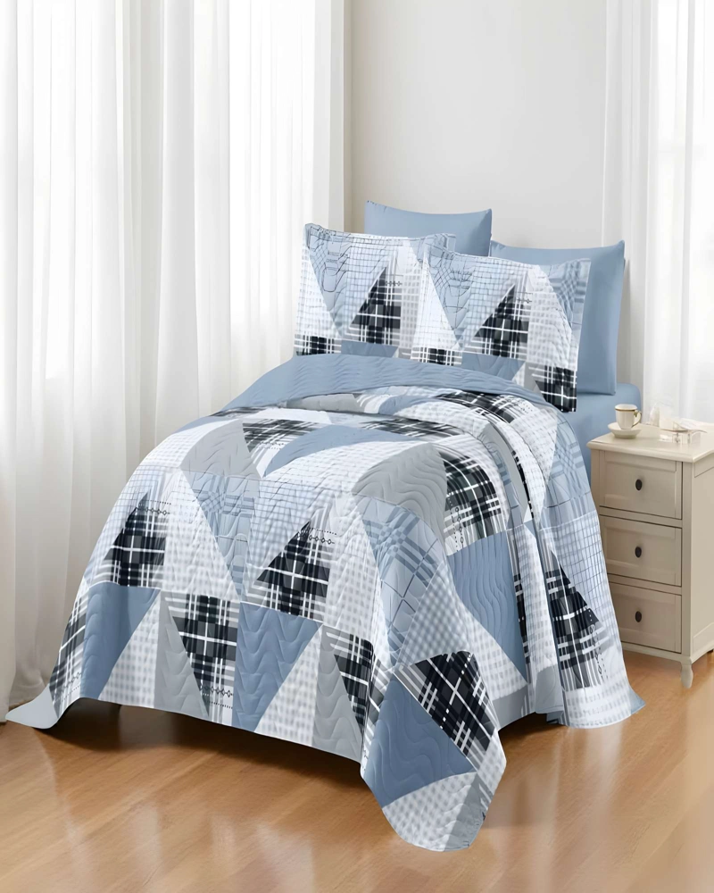 CUBRECAMA DE VERANO QUILT 2 PLAZAS AZUL 02 - 4