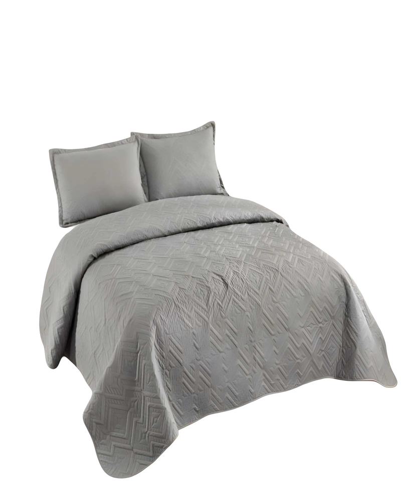 CUBRECAMA DE VERANO QUILT CON COLORES LISOS PLAZA Y MEDIA GRIS - 1