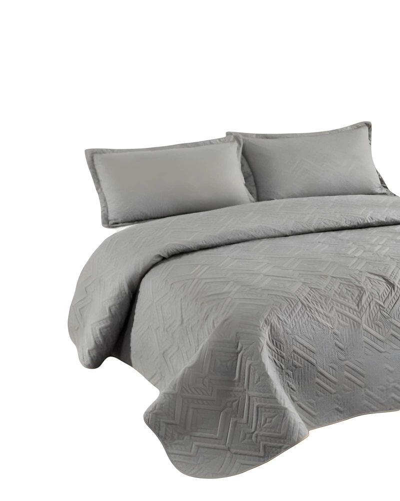 CUBRECAMA DE VERANO QUILT CON COLORES LISOS PLAZA Y MEDIA GRIS - 2