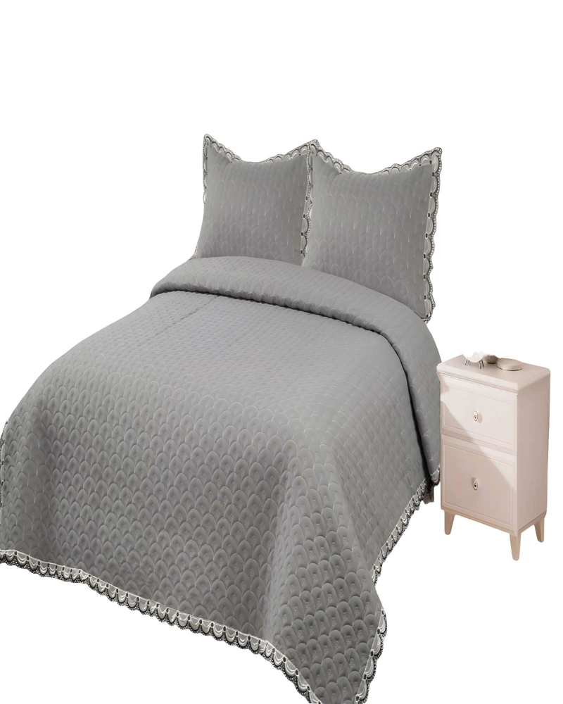 CUBRECAMA DE VERANO QUILT BORDADO 2 PLAZAS GRIS - 1