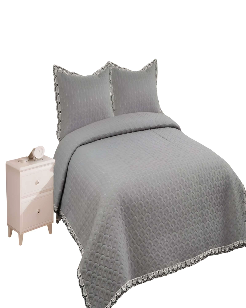 CUBRECAMA DE VERANO QUILT BORDADO 2 PLAZAS GRIS - 2